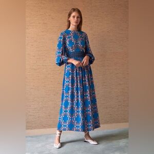 Sandro blue Roberta midi floral dress sz 34 (0/2)